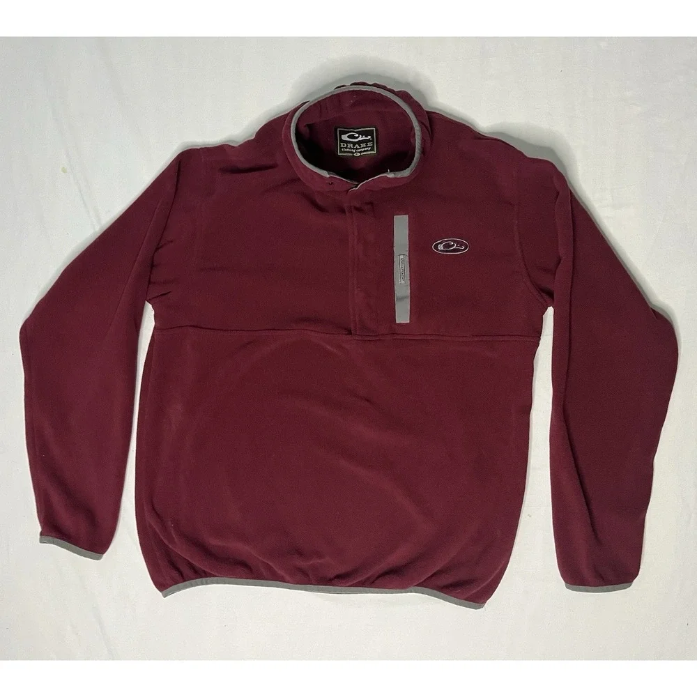 Drake Waterfowl Snap Fleece Jacket Men's Size Large Red Long Sleeve